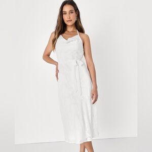 Lulus Graceful Charm White Burnout Floral Jacquard Halter Midi Dress